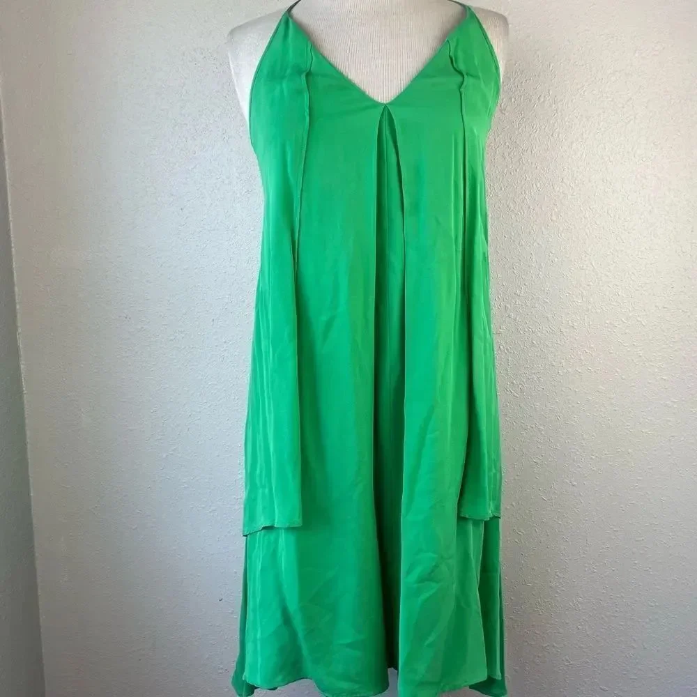 NWT Rebecca Minkoff Green Silk Midi Dress Size XS